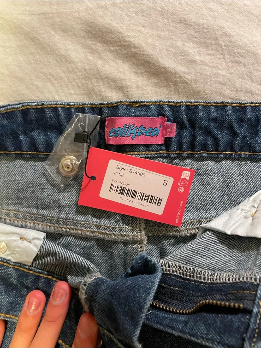 Edikted Denim Mini Skirt in Dark Blue